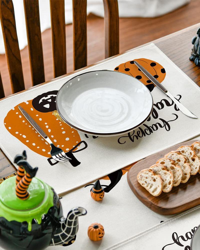 

4PCS/Set Halloween Placemats Ghost Pumpkin Silhouette Tree Crows Graphic Print Dining Decorations Party Supplies, Style4