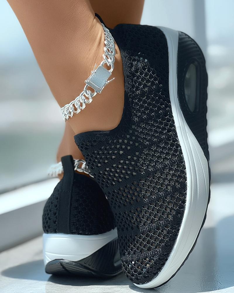 

Hollow Out Knit Sneakers, Blackwhite