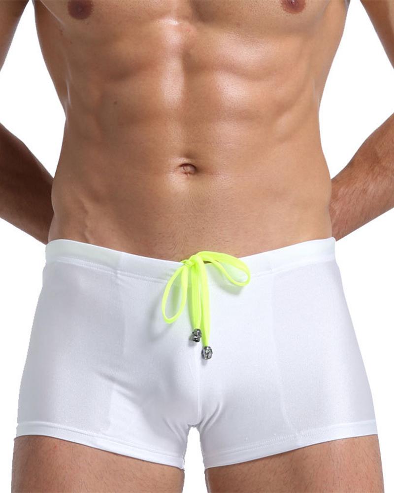 

Solid Color Splicing Drawstring Skinny Short Pants, White
