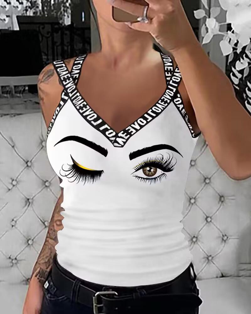 

Letter Eyes Print Tank Top, White