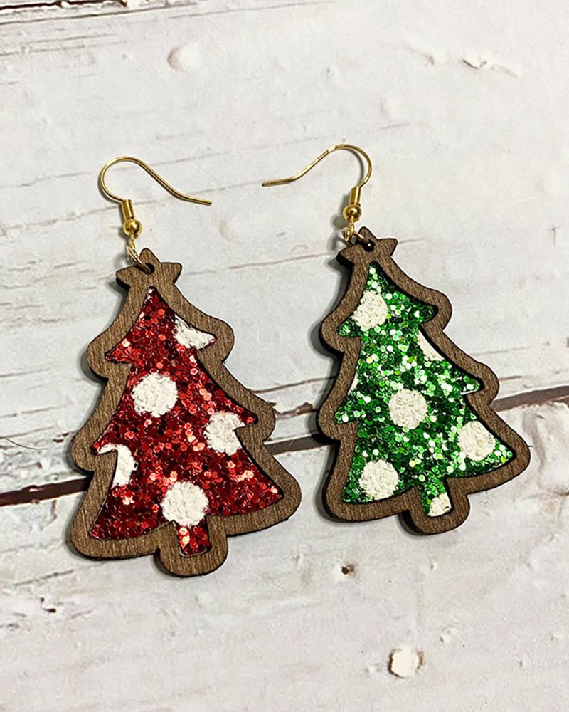 

1Pair Christmas Tree Shaped Sequin Drop Earrings, Red