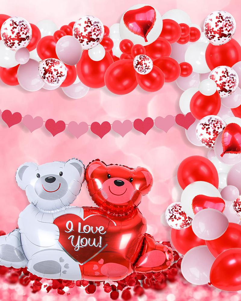 

Valentine's Day Love Bear Latex Balloons Decorations For Valentines Anniversary Wedding Special Night Decor, Red