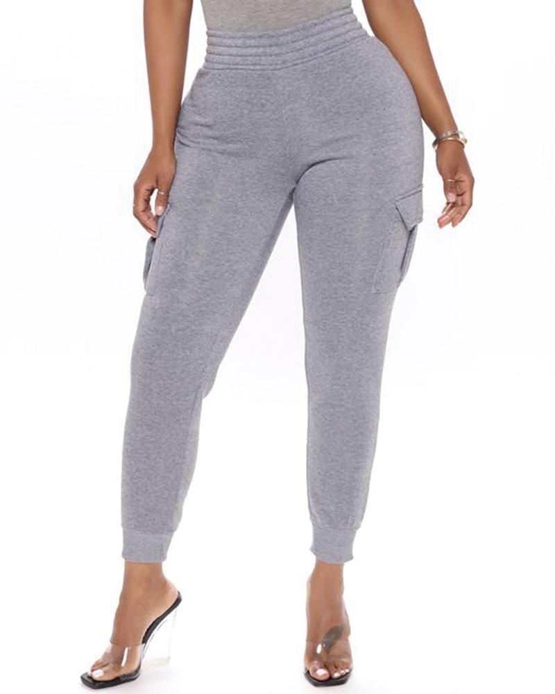 

High Waist Pocket Design Pants, Gray