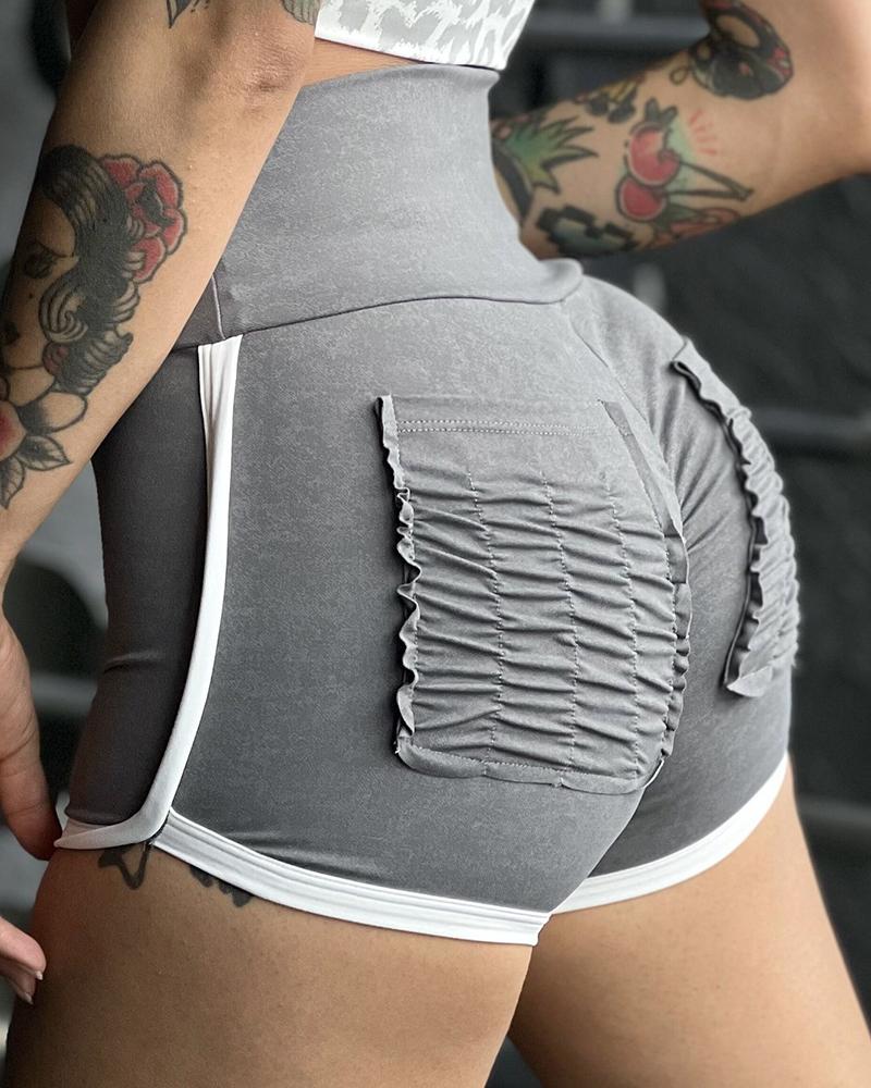 

High Waist Butt Lifting Ruched Active Shorts, Gray