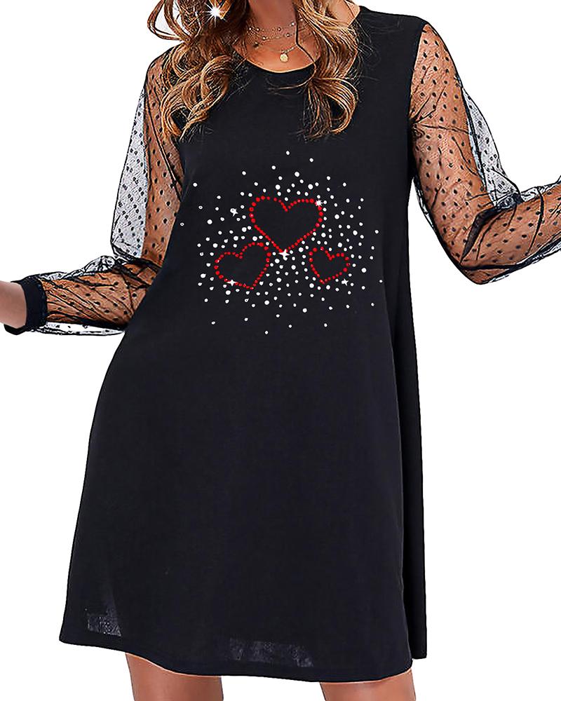 

Valentine' Day Rhinestone Dot Mesh Casual Dress, Style4