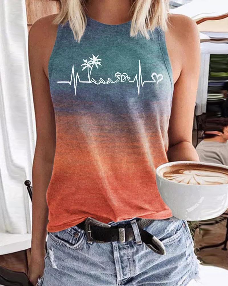 

Ombre Coconut Tree Print Sleeveless Tank Top, Multicolor