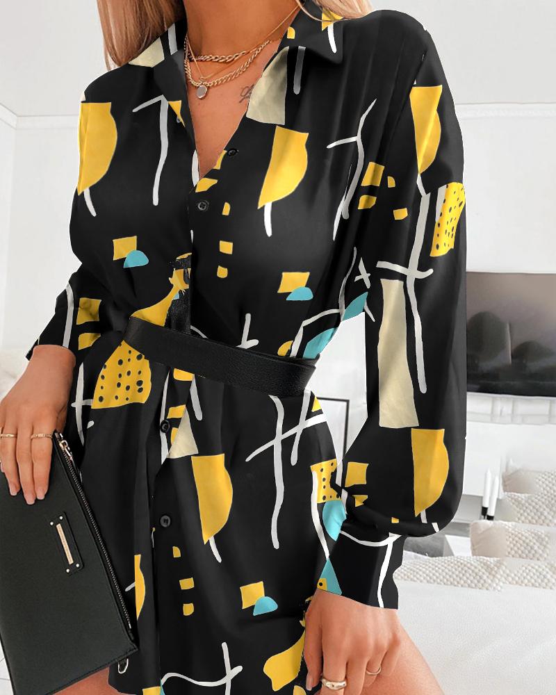 Geometric Print Button Down Shirt Dress