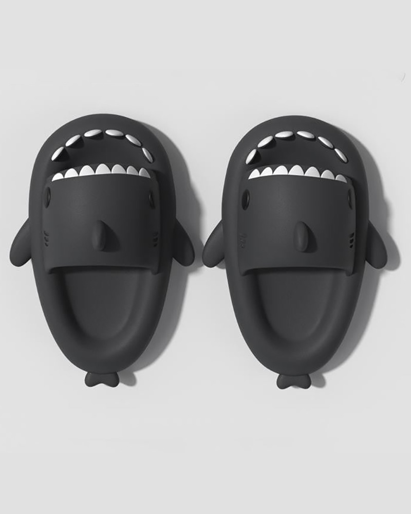 

Shark Pattern Comfy Platform Slippers, Black