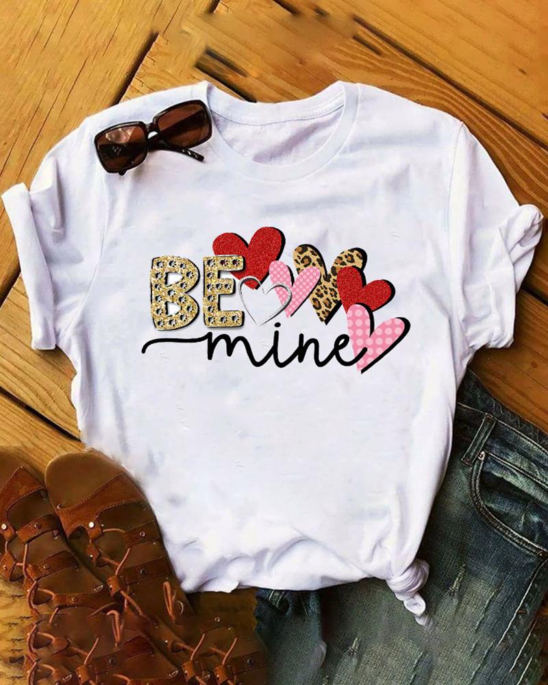 

Valentine's Day O-Neck Heart Letter Print T-shirt, Style2