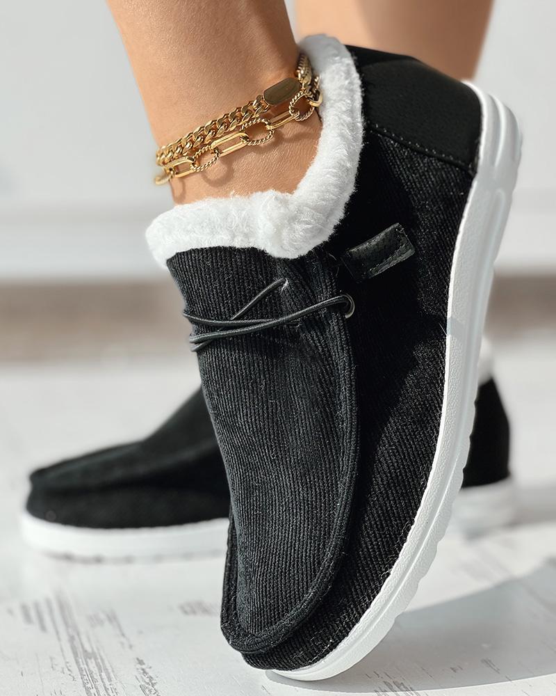 

Fuzzy Trim Lined Lace-up Slip On Snow Boots, Black