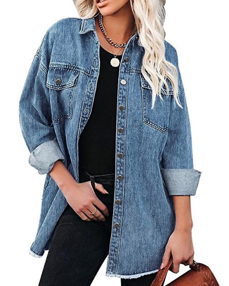

Buttoned Pocket Design Denim Coat, Blue