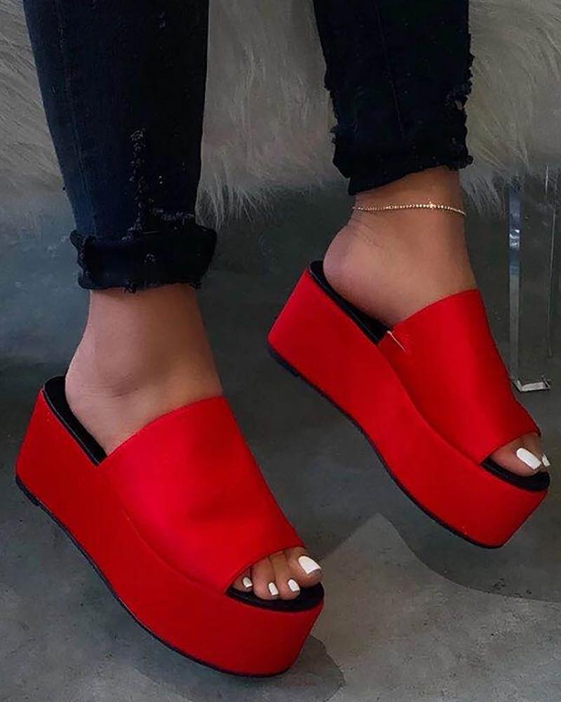 

Peep Toe Casual Muffin Slippers, Red