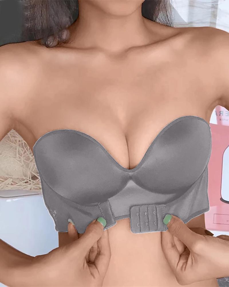 

Women Invisible Bras Front Closure Sexy Push Up Bra Underwear Lingerie for Female Brassiere Strapless Seamless Bralette ABC Cup, Gray