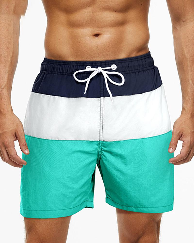 

Color Block Drawstring Short Pants, Green