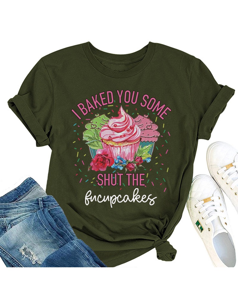 

Letter Print Short Sleeve Casual T-shirt, Green