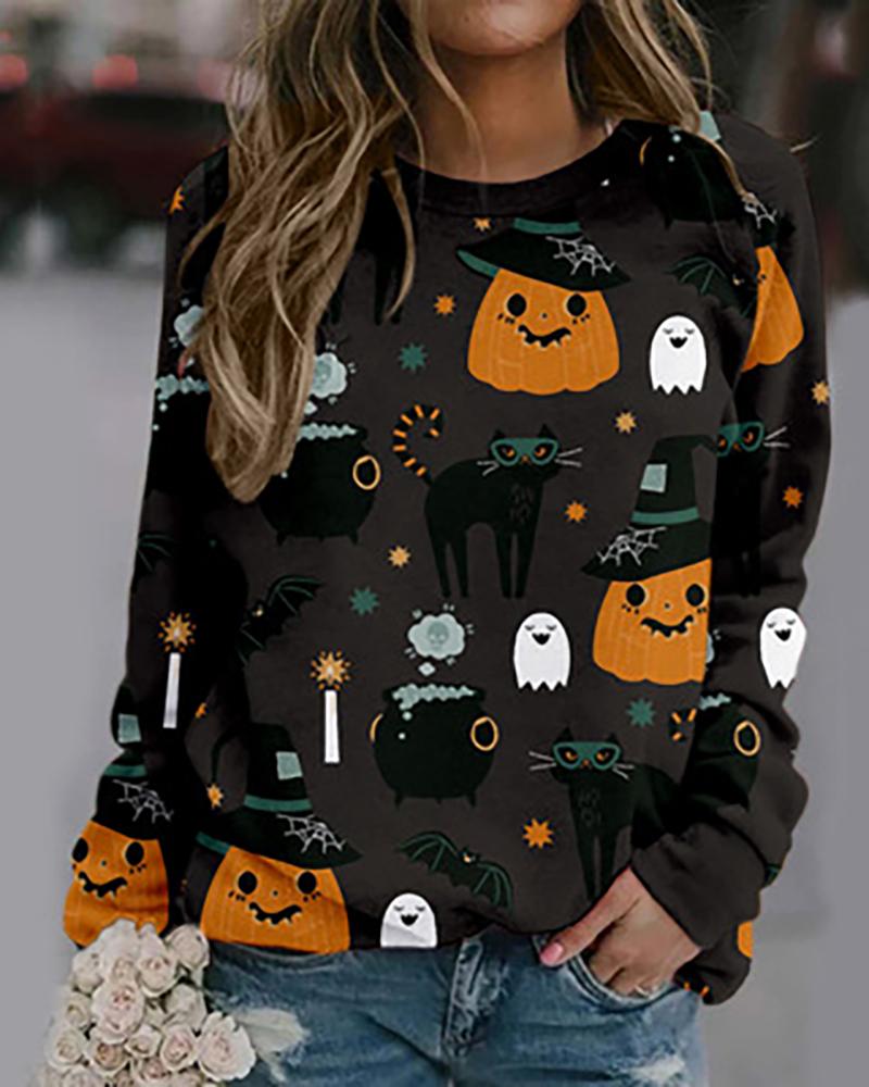 

Halloween Pumpkin / Animal Print Long Sleeve O Neck Sweatshirt, Style2