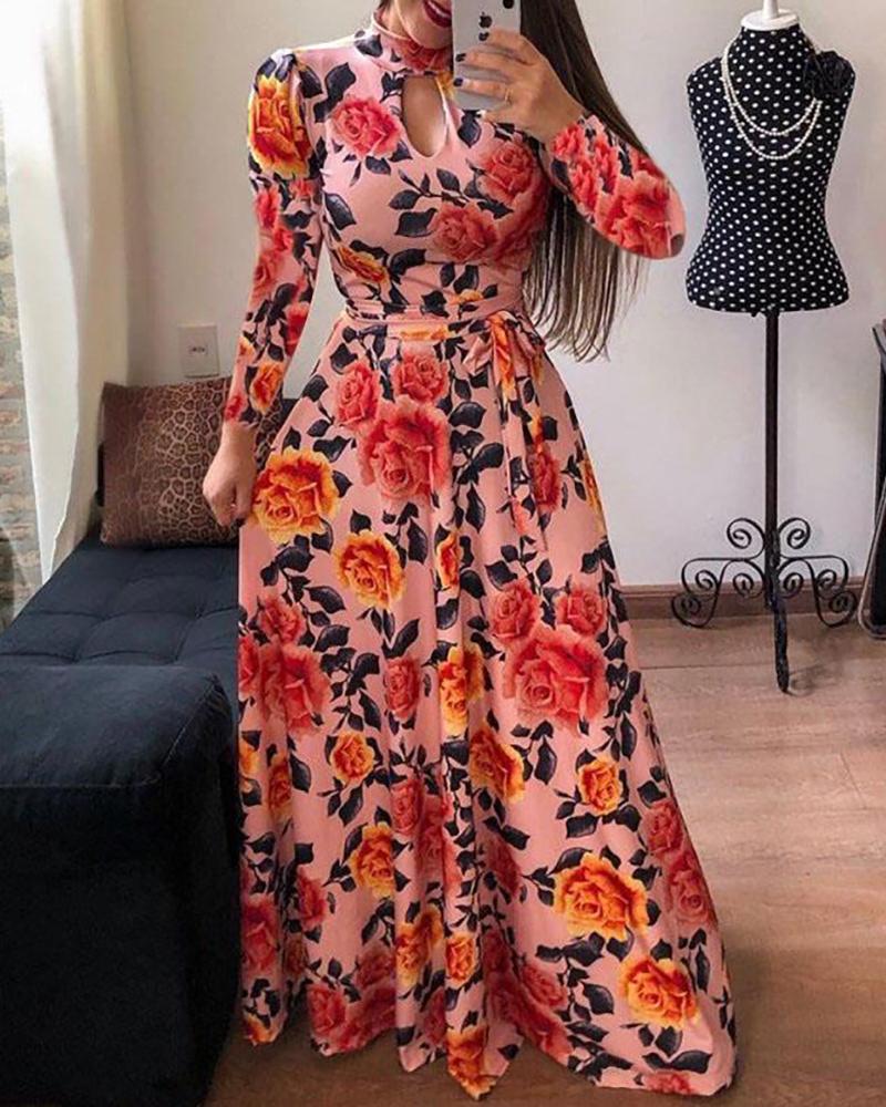 

Long Sleeve Print Maxi Dress, Pink