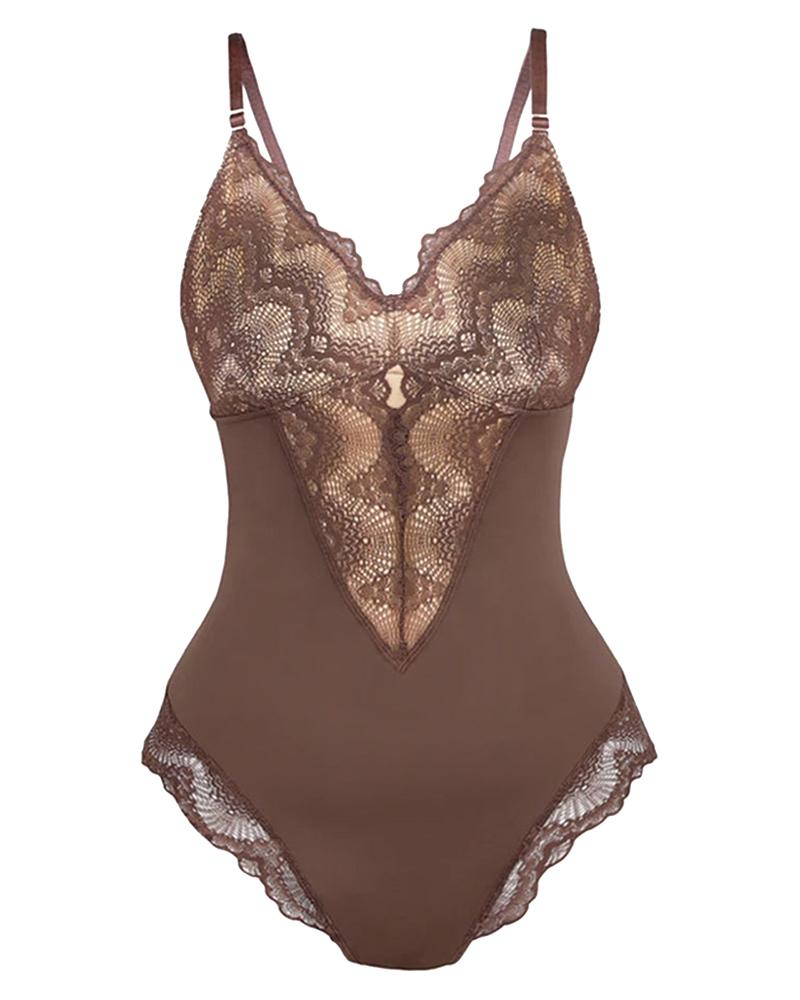 

Crochet Lace Spaghetti Strap Teddy, Coffee