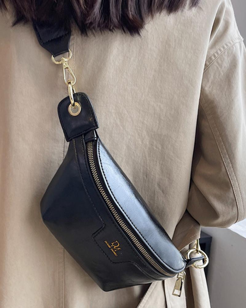 

Zipper Design Retro Crossbody Bag, Black