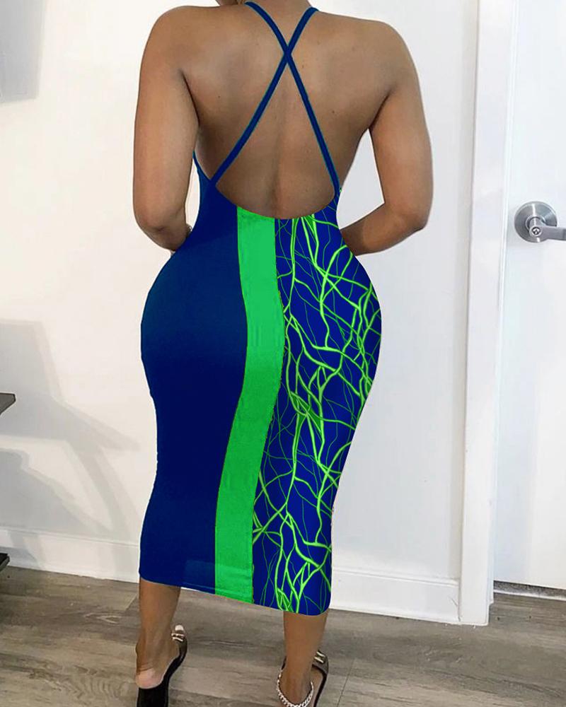 

Abstract Print Criss Cross Backless Bodycon Cami Dress, Style1