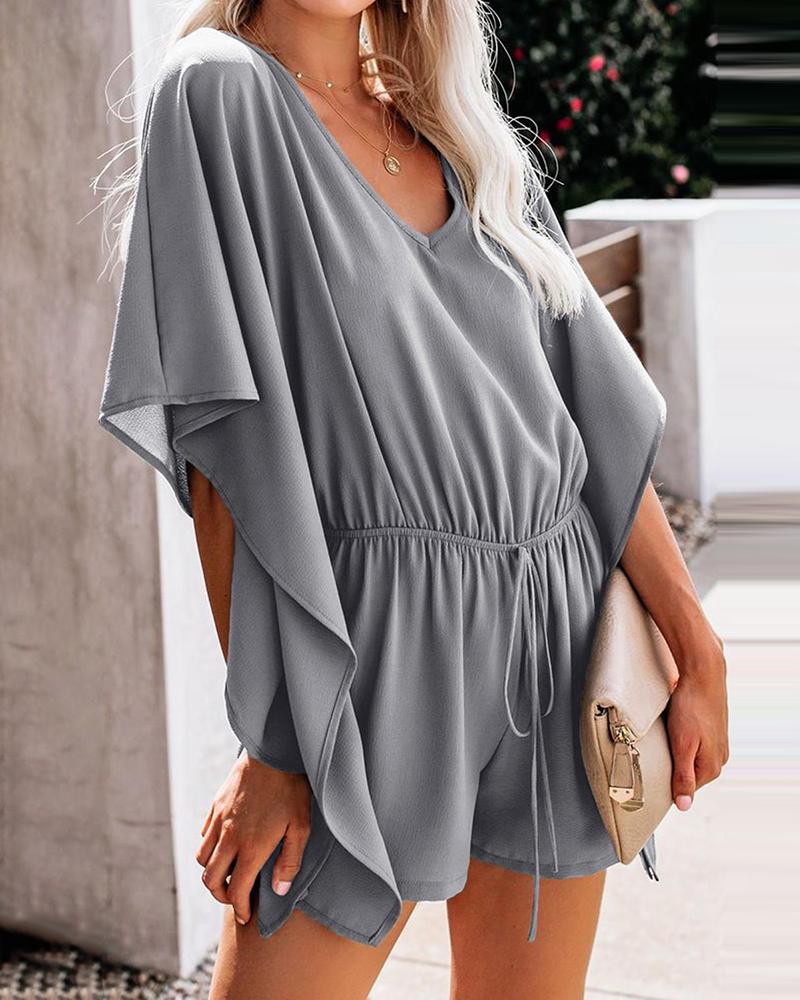 

Ruffles Hem Drawstring Casual Romper, Gray