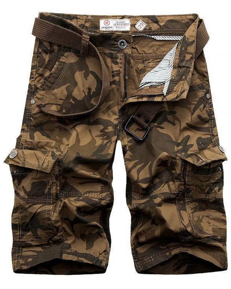 

Camouflage Print Cargo Short Pants, Coffee