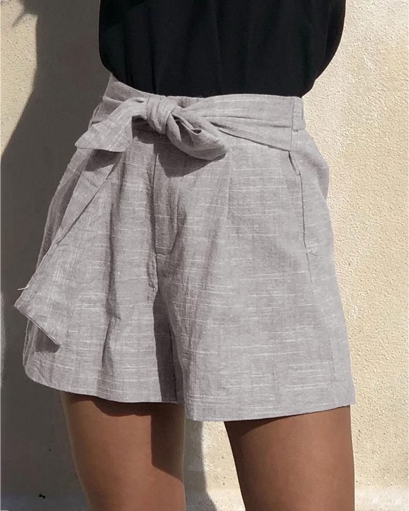 

Solid Kotted Pockets Casual Shorts, Gray