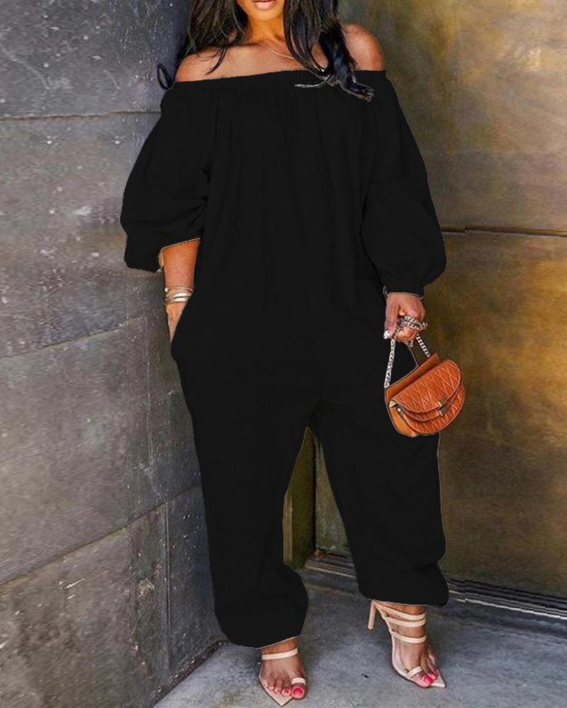 

Plus Size Off Shoulder Casual Jumpsuit, Black