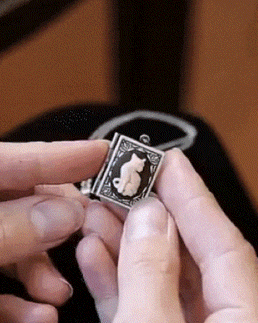 

1pc Cameo Cat Book Locket Pendant Necklace, Silver