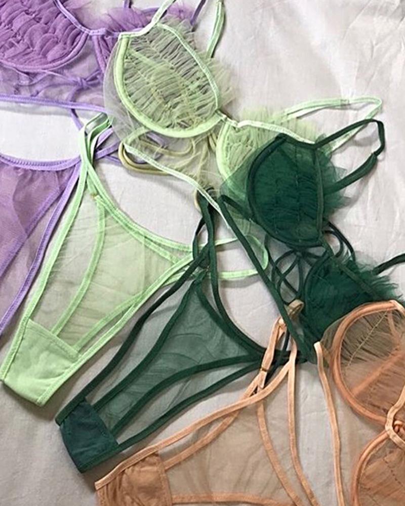 

Sexy See-through Mesh Backless Sling Bra Sets, Green