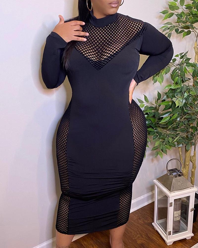 

Plain Sheer Mesh Bodycon Dress, Black