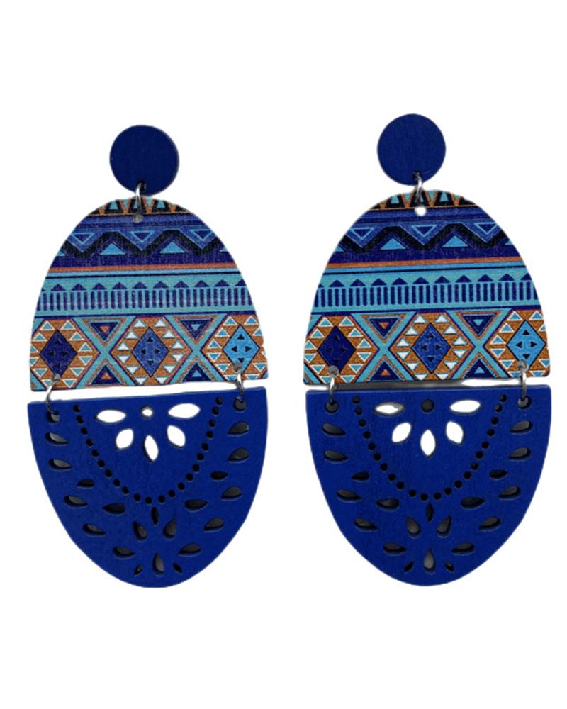 

1Pair Hollow Out Geometric Oval Drop Earrings, Blue