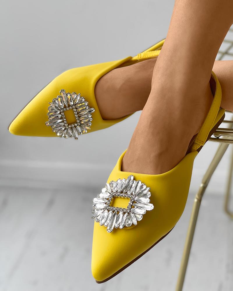 

Rhinestone Decor Pointed Toe Slingback Shoes, Yellow