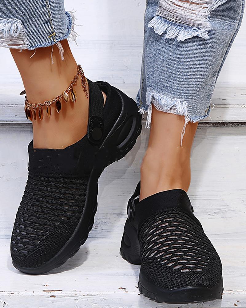 

Round-toe Solid Color Hollow-out Sneakers Hole shoes, Black