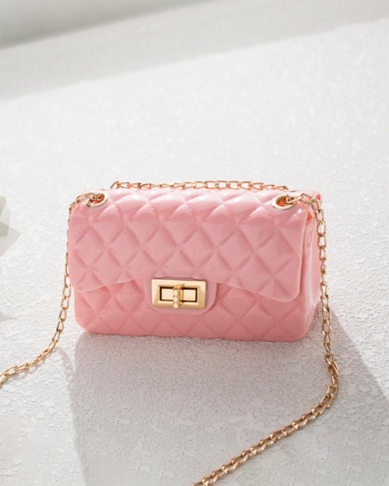 

Quilted Twist Lock Chain Strap Flap Shoulder Bag, Pink
