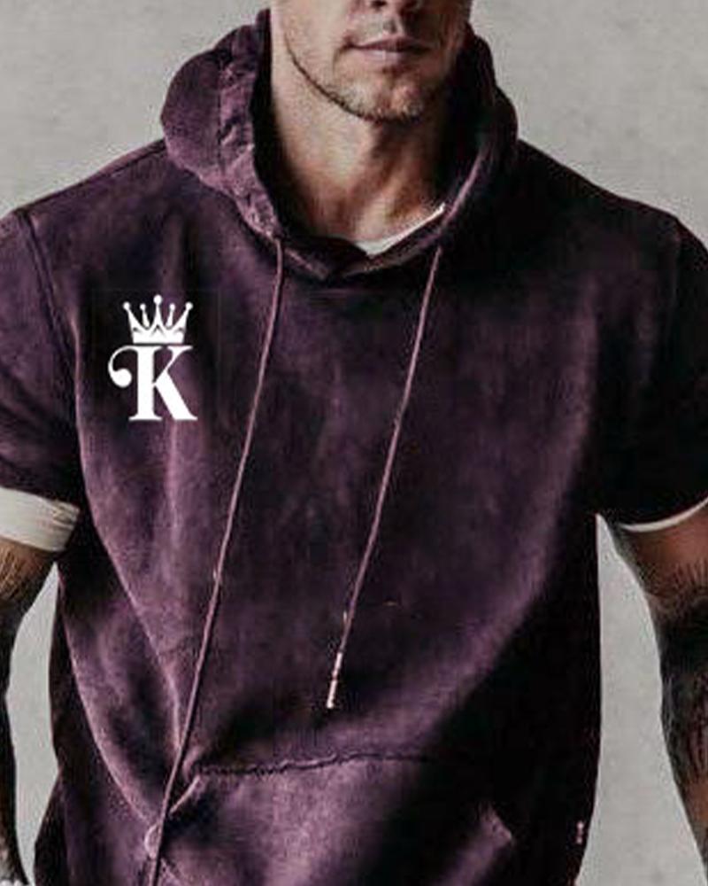 

Pokers Print Short Sleeve Loose Hooded Sweatshirts, Purple