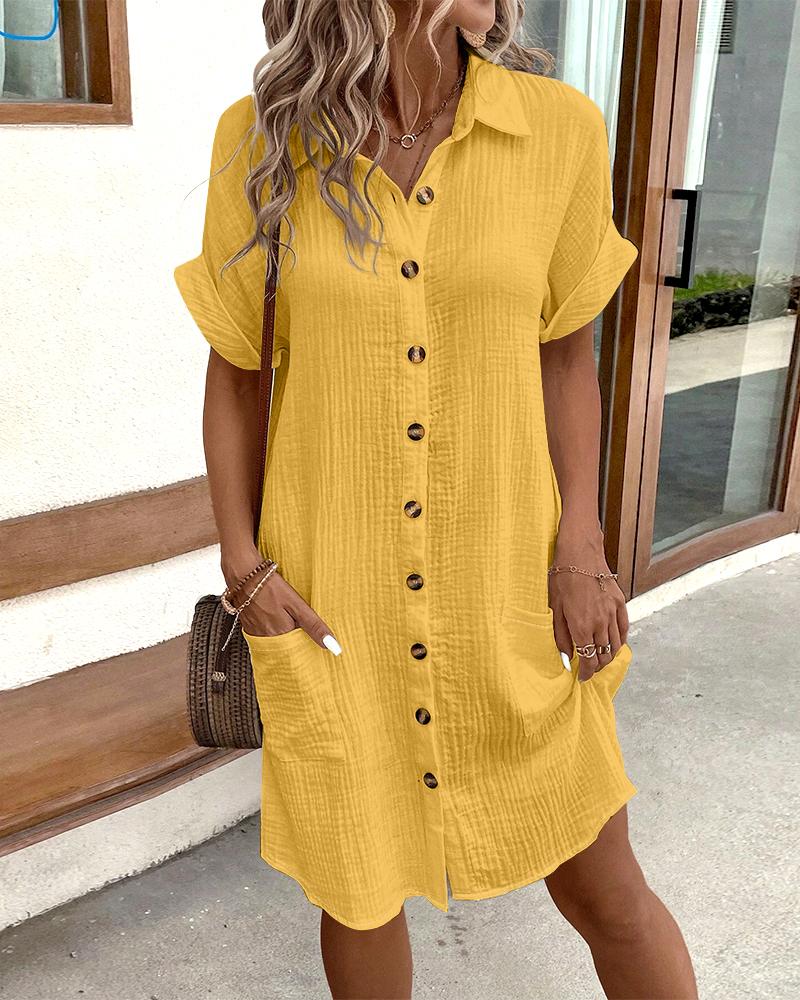 

Robe chemise décontractée avec poches boutonnées, Yellow