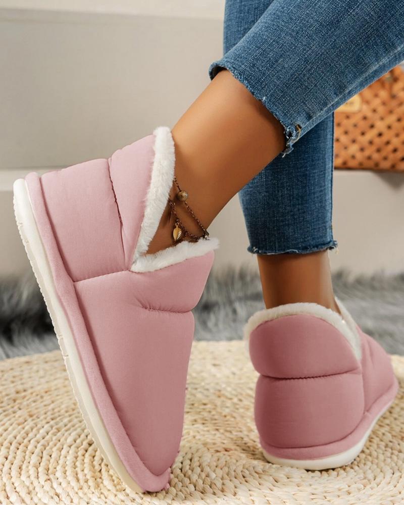 

Fluffy Trim Lined Slipper Boots, Pink