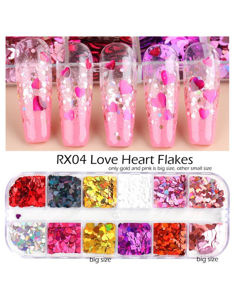 

1 Box Valentine's Day Sequin Colorblock Love Heart Shaped Flakes Nail Decal, Style4