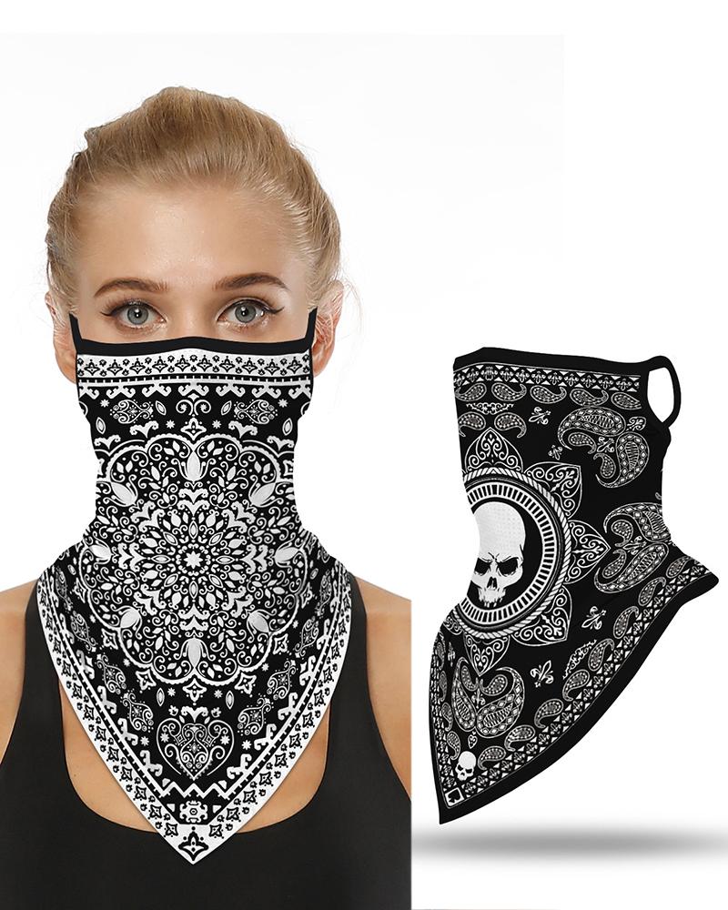 

Skull Print Breathable Ear Loop Face Cover Windproof Motorcycling Dust Outdoors, Black
