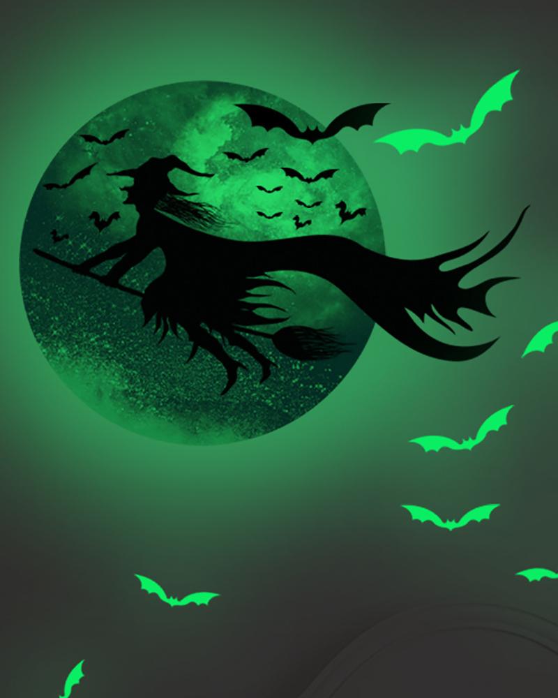 

Glow in The Dark Stickers Halloween Wall Decals for Ceiling Decor Luminous Window Stickers Witch Bat for Halloween Theme Party Room Home, Style1