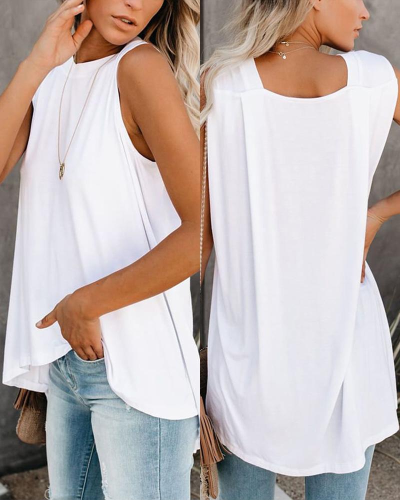 

Asymmetrical Hem Round Neck Tank Top, White