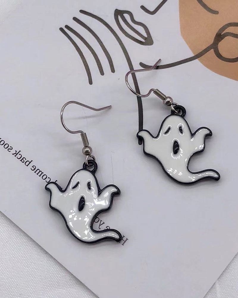 

Halloween Ghost Pattern Drop Earrings, White