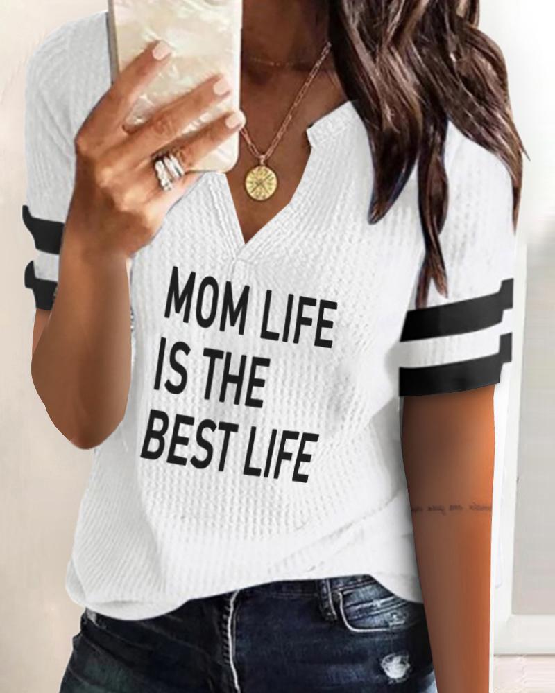 

Mother' Day Striped Letter Print Top, White