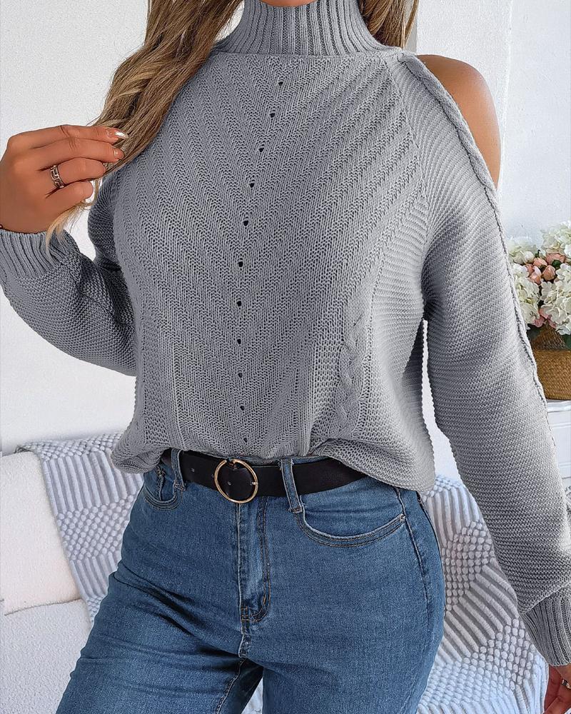 

Cold Shoulder Cable Knit Sweater, Gray