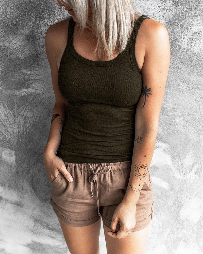 

Plain U-Neck Ribbed Tank Top, Army green