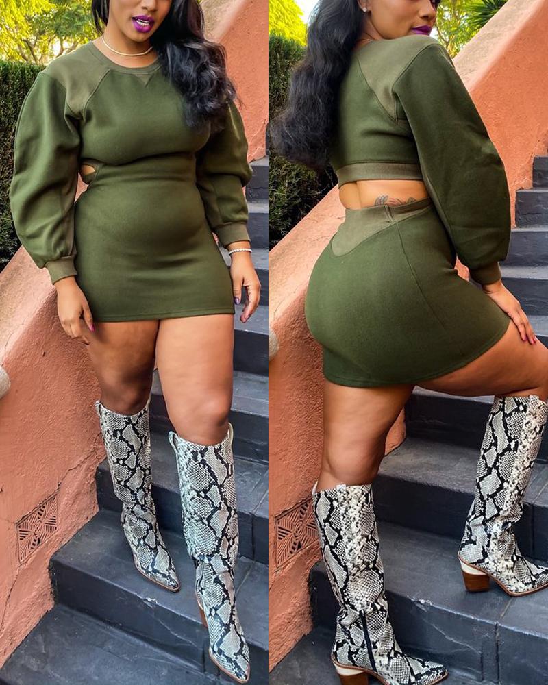 

Plus Size Contrast Paneled Cutout Casual Dress, Green