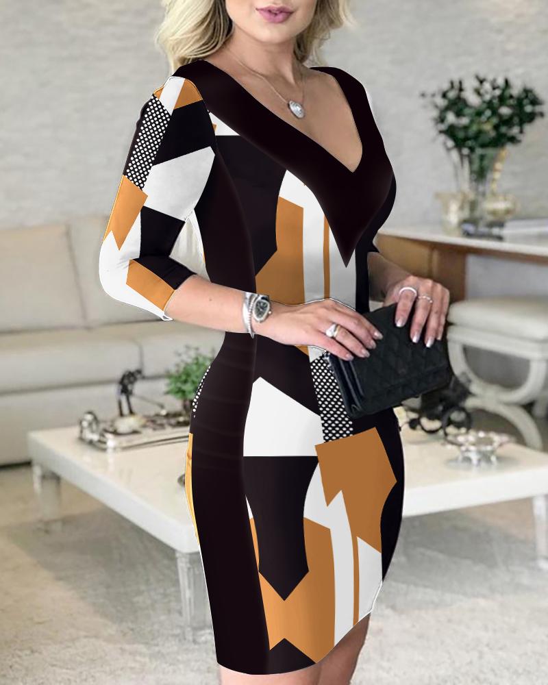 

Colorblock Patchwork Long Sleeve Dress, Multicolor