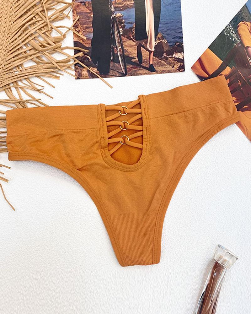 

Mid-waist O-Ring Lace-up Breathable Underwear Panty, Orange