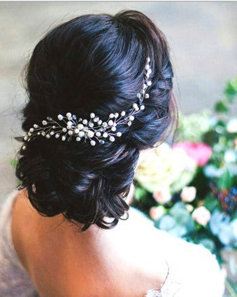 

1pc Bride Wedding Hair Comb Clip Rhinestone Pearls Side Combs Headpiece Bridal Hair Accessories, White